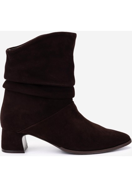 Kadın Hakiki Deri Kahverengi Süet Topuklu Bot 51 8056 Bn Bot SK25-26 Kahve Suet