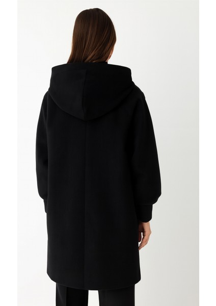 Fermuar Kapamalı Kapişonlu Kaban Siyah fırsatları