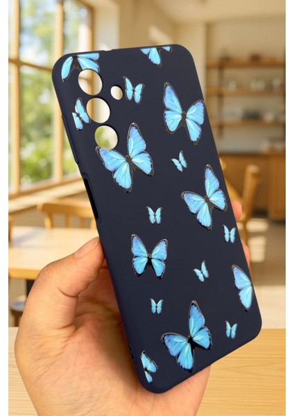 Samsung Galaxy A54 Uyumlu Mavi Kelebek Desenli Silikon Darbe Emici Klasik Korumalı Rubber Kılıf modelleri