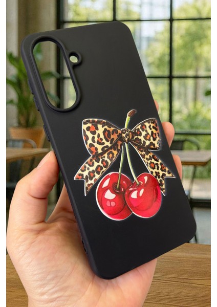Samsung Galaxy A56 Uyumlu Kiraz Leopar Fiyonk Desenli Silikon Darbe Emici Klasik Rubber Kılıf modelleri