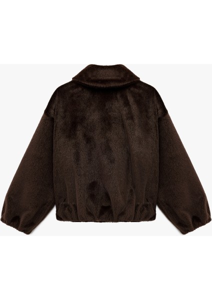 Klasik Yaka Fermuarlı Cepli Oversize Suni Kürk Bomber Ceket fiyatları