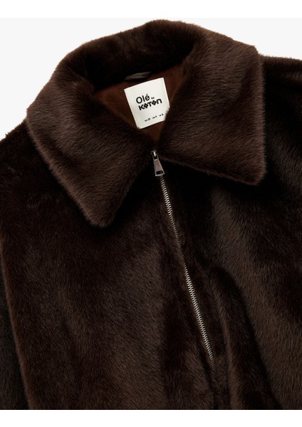 Klasik Yaka Fermuarlı Cepli Oversize Suni Kürk Bomber Ceket modelleri