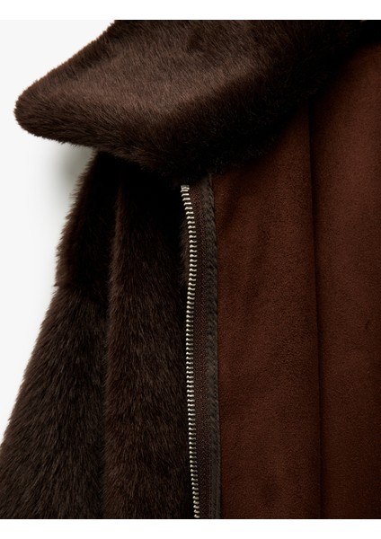 Klasik Yaka Fermuarlı Cepli Oversize Suni Kürk Bomber Ceket fırsatları