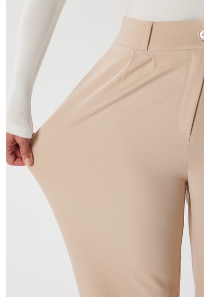 Likra Serisi Flex Bel Lastikli Esnek Açık Bej Palazzo Pantolon fırsatları