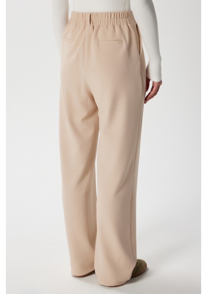 Likra Serisi Flex Bel Lastikli Esnek Açık Bej Palazzo Pantolon indirimleri