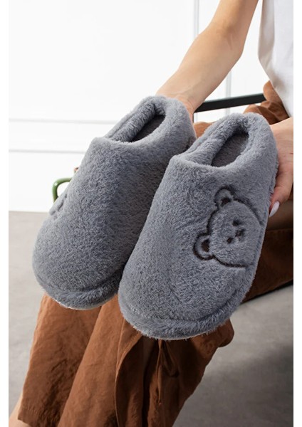 Lucy Ayıcık Nakışlı Kadın Yumuşak Peluş Içi Tüylü Çeyiz Bohça Gelin Ev Terliği