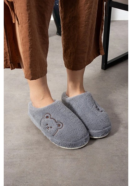 Lucy Ayıcık Nakışlı Kadın Yumuşak Peluş Içi Tüylü Çeyiz Bohça Gelin Ev Terliği modelleri