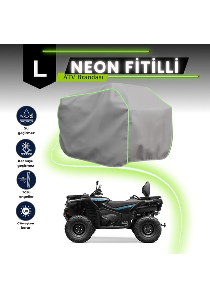 Gri, L Beden, Fitilli Atv Brandası, Koruma Örtüsü, Dayanıklı, Su Geçirmez, Güneşten Korur