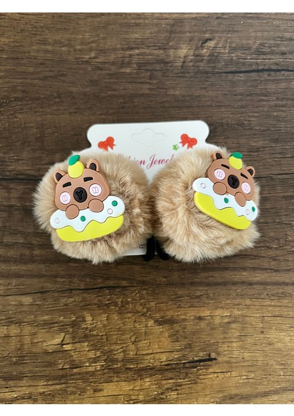Kız Çocuk 1 Çift Capybara Renkli Havlu Lastik Toka Kapibara Pelüş Peluş Lastik Toka Y2K Kpop Kore