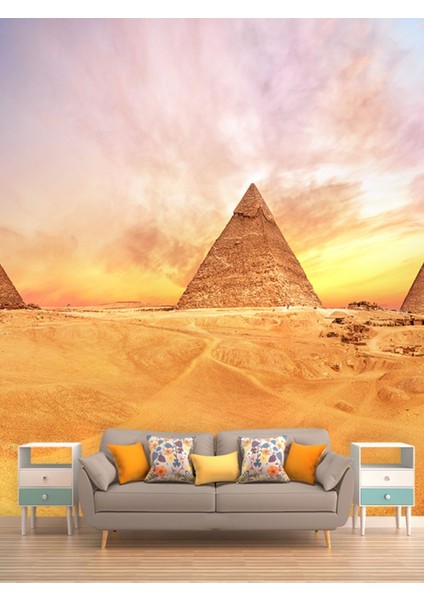 Mısır Piramitleri Desenli Isı ve Ses Yalıtımlı Sağlıklı Tekstil Duvar Kağıdı