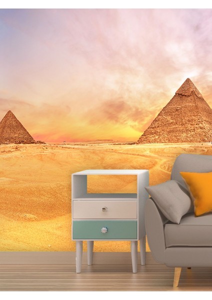 Mısır Piramitleri Desenli Isı ve Ses Yalıtımlı Sağlıklı Tekstil Duvar Kağıdı fiyatları