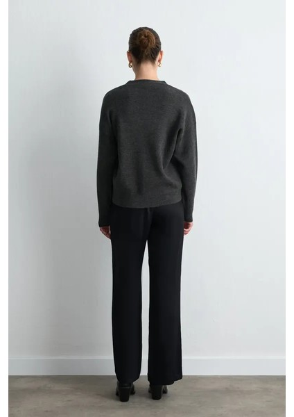 V Yaka Triko Yün Hırka - Füme fırsatları