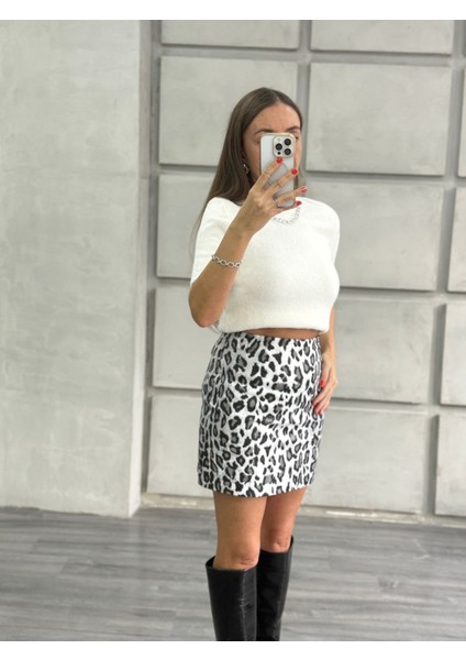 Deri Leopar Etek Siyah Beyaz modelleri