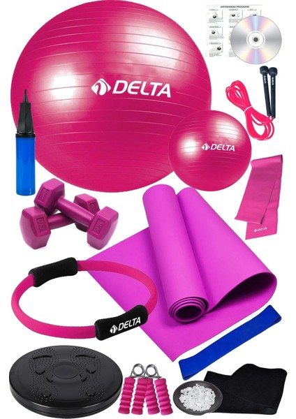 15 Li Pilates Seti Çemberi Pilates Minderi Topu Twister Disk Aerobik Band Termal Kemer