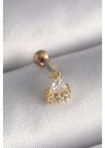 Bfs 316L Çelik Gold Renk Üçgen Zirkon Taşlı Tragus Piercing