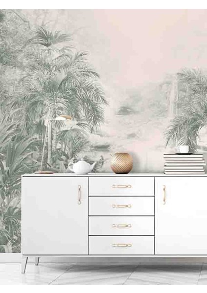 Tropik Orman Desenli Sağlıklı Tekstil Duvar Kağıdı