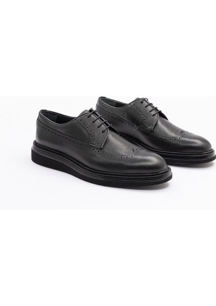 Erkek Siyah Deri Kalın Tabanlı Klasik Ayakkabı