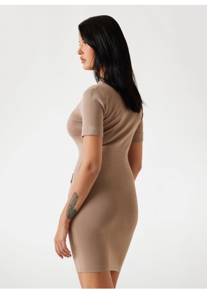 Ceket Yaka Düz Bej Kısa Kadın Elbise Felicity Kadın Triko Elbise fırsatları