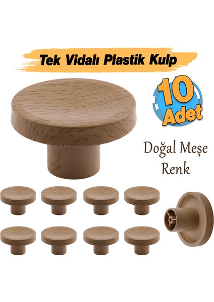 Tek Vidalı (10 Adet) Iç Bükey Plastik Düğme Kulp Doğal Meşe Renk Mobilya Dolap Çekmece Kulpu Kulbu fiyatları