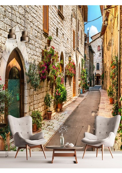 Çiçekli Sokak Isı ve Ses Yalıtımlı Sağlıklı Tekstil Duvar Kağıdı