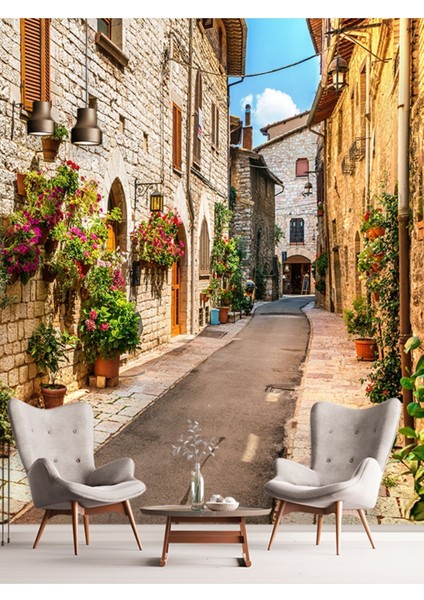 Çiçekli Sokak Isı ve Ses Yalıtımlı Sağlıklı Tekstil Duvar Kağıdı fiyatları