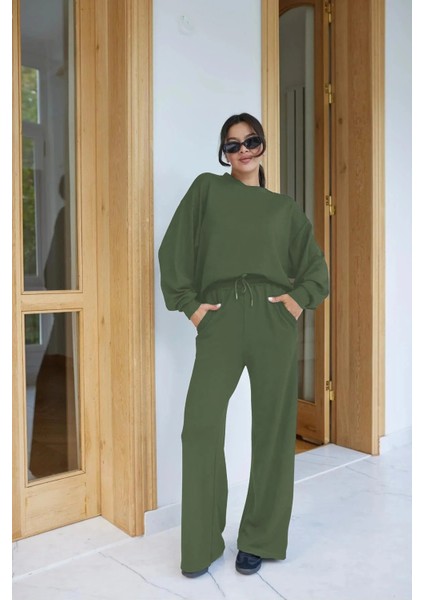 Kadın 2 Iplik Uzun Kollu Yüksek Bel Bol Paça Alt-Üst