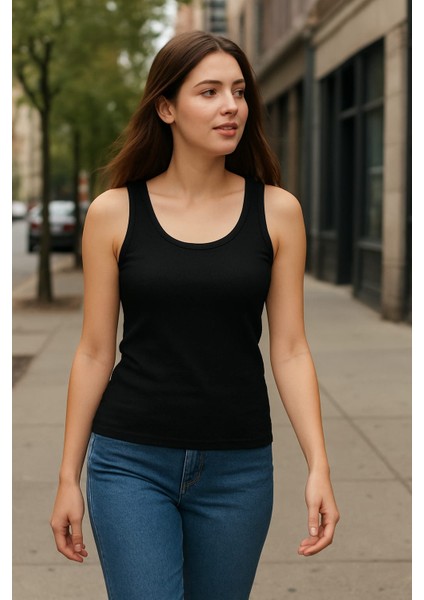 Kadın Esnek Süprem Penye Spor Siyah 2 Adet Atlet