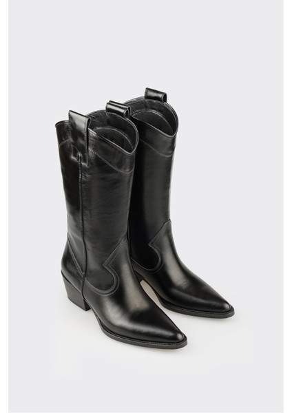 Siyah Deri Kadın Western Çizme fiyatları