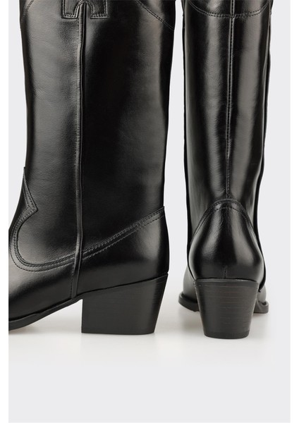 Siyah Deri Kadın Western Çizme fırsatları