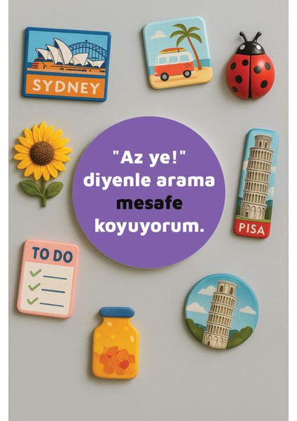 Modern ve Dekoratif Yuvarlak Buzdolabı Magneti Magnet Büyük Boy 10X10 cm - Mesafe