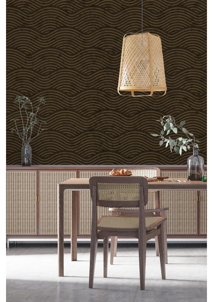 Dalga Desenli Spiral Kahverengi Duvar Kağıdı -Isı ve Ses Yalıtımı Yırtılmaz