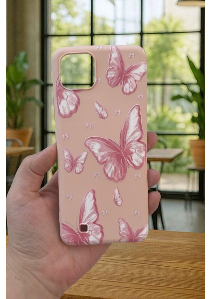 Realme C11 - Pembe Kelebek Desenli Silikon Darbe Emici Klasik Korumalı Rubber Kılıf fiyatları