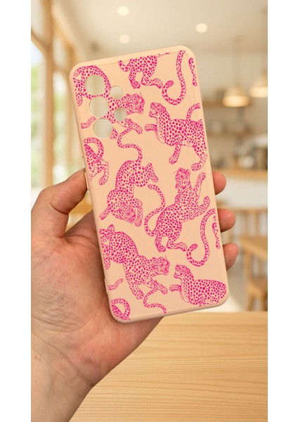 Samsung Galaxy A32 -Pembe Leopar Silikon Darbe Emici Klasik Korumalı Rubber Kılıf