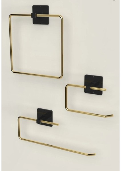 Yapışkanlı Paslanmaz Gold Rulo Havluluk Wc Kağıtlık ve Kare Havluluk Banyo Mutfak 3'lü Set