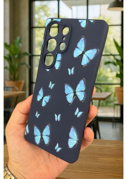 Samsung Galaxy S25 Ultra - Mavi Kelebek Desenli Silikon Darbe Emici Klasik Korumalı Rubber Kılıf modelleri