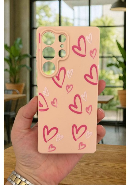 Samsung Galaxy S25 Ultra - Pembe Kalp Desenli Silikon Darbe Emici Klasik Korumalı Rubber Kılıf fiyatları