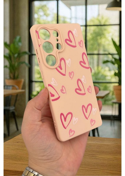 Samsung Galaxy S25 Ultra - Pembe Kalp Desenli Silikon Darbe Emici Klasik Korumalı Rubber Kılıf fırsatları
