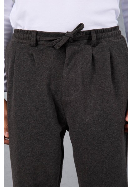 Milos Relax Fit Örme Kaşe Kumaş Fermuarlı Beli Lastikli Jogger Erkek Pantolon - Füme fiyatları