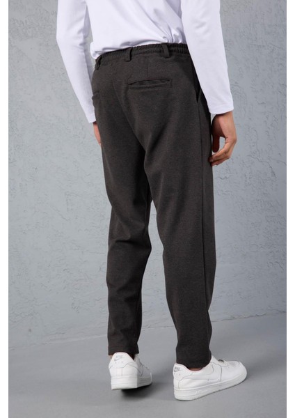 Milos Relax Fit Örme Kaşe Kumaş Fermuarlı Beli Lastikli Jogger Erkek Pantolon - Füme indirimleri