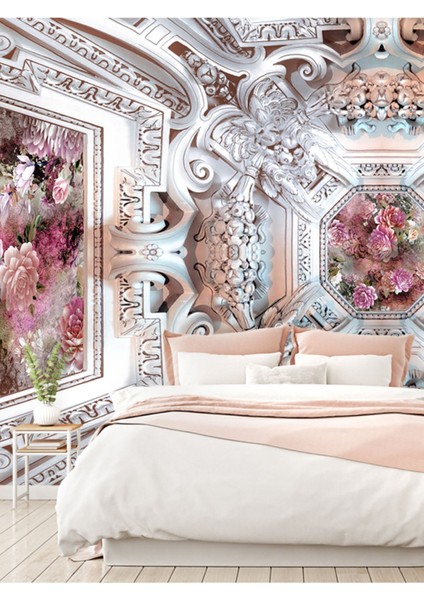 Vintage Renkli Gül Desenli Isı ve Ses Yalıtımlı Sağlıklı Tekstil Duvar Kağıdı