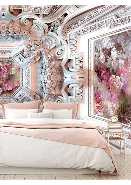 Vintage Renkli Gül Desenli Isı ve Ses Yalıtımlı Sağlıklı Tekstil Duvar Kağıdı fiyatları