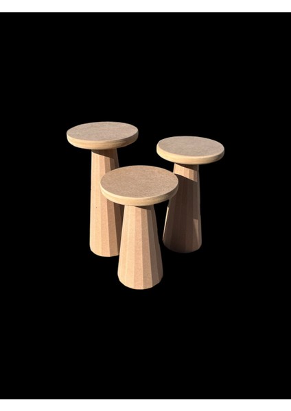 Ahşap 3'lü Set Mantar Sehpa