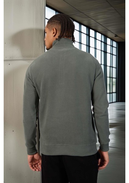 Lars Selanik Örme Kumaş Yarım Fermuar Erkek Sweatshirt - Çam Yeşili indirimleri