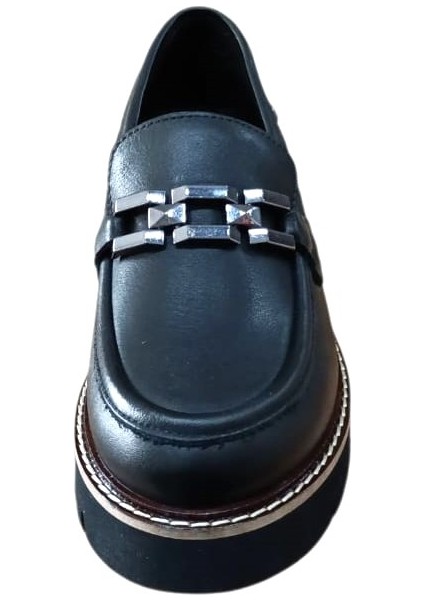 D25KA-3235 Kadın Hakiki Deri Tokalı Günlük Loafer Casual Ayakkabı Siyah modelleri