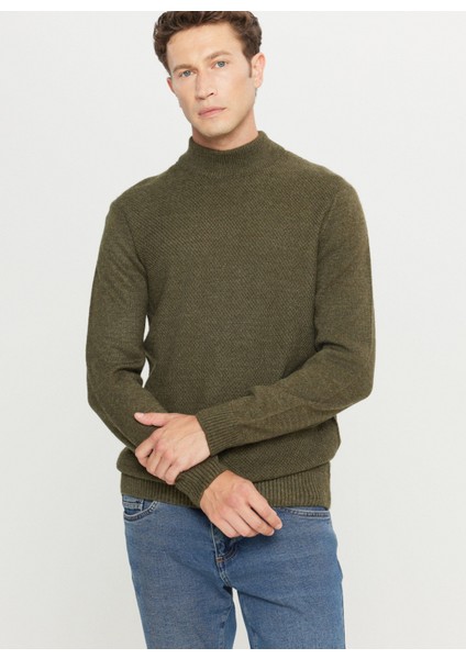 Yarım Balıkçı Yaka Standart Haki Erkek Kazak ACE049261482_HAK