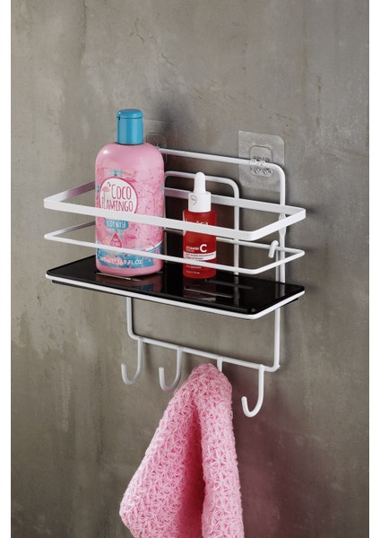 4 Kancalı Yapışkanlı Ayarlanabilir Banyo Duş Rafı – Paslanmaz Kristal Şampuanlık (Yapıştır/vidala) Beyaz-Siyah - Lş-01 - Bsbk indirimleri