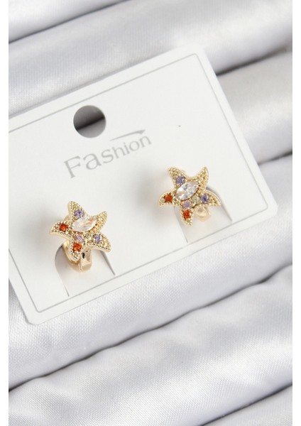 Pirinç Zirkon Taşlı Yıldız Model Gold Renk Çocuk Küpe - TJ-BKP11200
