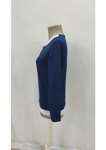 Kadın Uzun Kollu V Yakalı Çift Renkli Viskon Iki Iplik Bluz