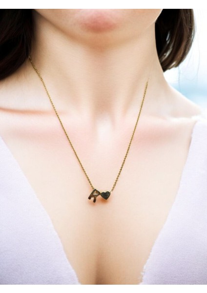 R Harfi 316L Paslanmaz Çelik Zincir Altın Kaplama Kolye Hediye Kalp Sevgili Eş