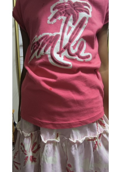 Kız Çocuk Etekli Tişörtlü Takım Pamuklu Palmiyeli indirimleri